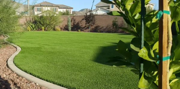 A backyard Artificial Grass Lawn Installation in Orange County by Synthetic Grass Techs.