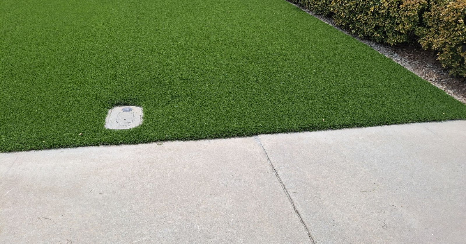 Front lawn of artificial grass that never needs watering