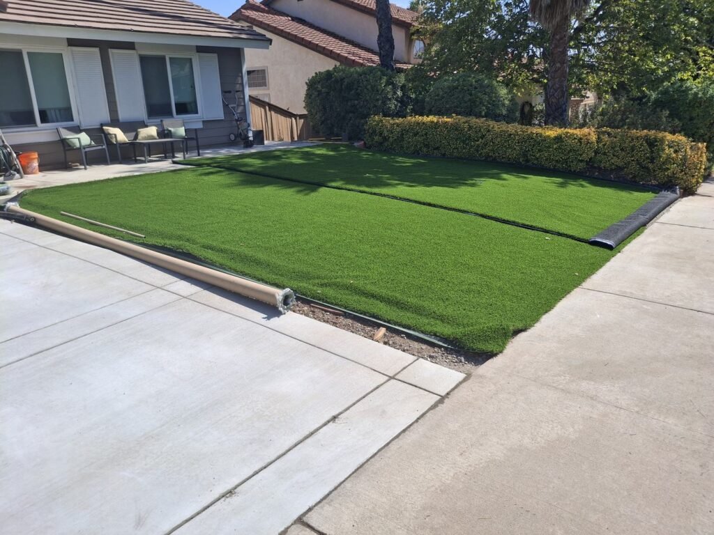 Front lawn artificial grass on install day
