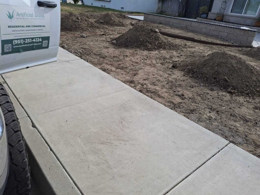 Front yard excavation before artificial grass
